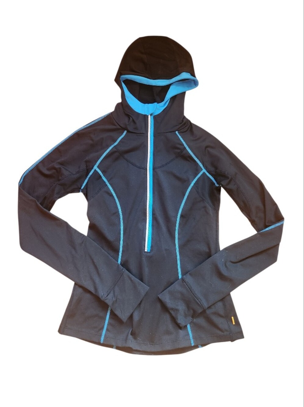 Lucy Black Hooded Jacket with Blue Trim